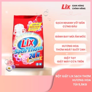 Bột giặt Lix Sạch Thơm hương hoa 2kg, khử mùi hôi, ẩm mốc dùng cho giặt tay và giặt máy ES201