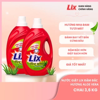 Combo 2 chai nước giặt Lix 3.6kg / can hương Aloe Vera sạch thơm, lưu hương suốt ngày dài Lixco Việt Nam 2C-NG361
