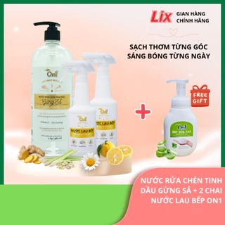 COMBO 2 Chai Nước lau bếp năng On1 500ml tinh dầu chanh Yuzu + Nước rửa chén On1 hương gừng sả 1kg, 2C-N6701+N5503+Z0701