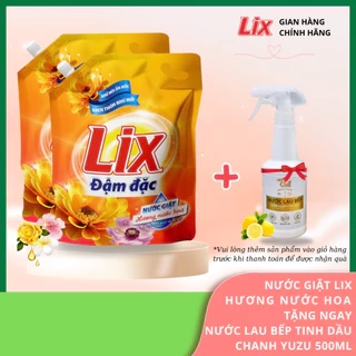 Combo 2 nước giặt Lix hương nước hoa lưu hương trên từng sợi vải 3,2KG tặng nước lau bếp On1 hương chanh, 2C-NGH47+N6701