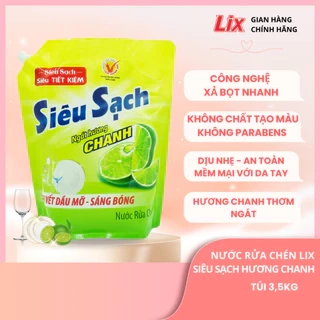 Combo 2 nước rửa chén LIX 7KG siêu sạch hương chanh loại túi 2C-N4301 làm sạch vết bẩn dầu mỡ không hại da tay
