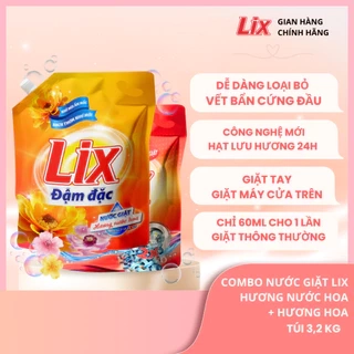 Combo 2 Túi nước giặt Lix đậm dặc hương nước hoa 3.2Kg bảo vệ da tay sạch thơm như mới - 2C-NGH47