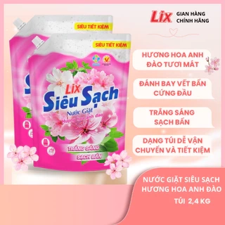 Combo 2 túi nước giặt Lix Siêu Sạch Hoa Anh Đào dung tích 2.4kg/túi, 2C-N2503 - Lixco Việt Nam
