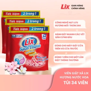 Combo 3 viên giặt xả 2 trong 1 Lix 34 viên hương nước hoa sạch thơm mát tặng 1 chai nước lau bếp , 3C-00102+N6701
