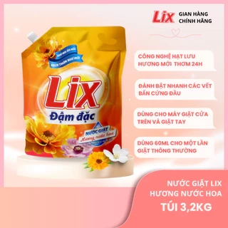 Nước giặt Lix đậm đặc hương nước hoa túi 3.2Kg sạch thơm như mới khử mùi nấm mốc NGH47 nước giặt bảo vệ da tay