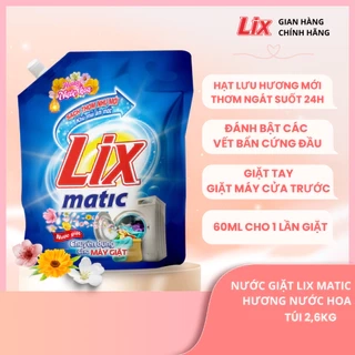 Nước giặt Lix Matic hương nước hoa túi 2.6kg giặt tẩy vết bẩn cứng đầu, máy giặt cửa trước NGM27 - Lixco Việt Nam