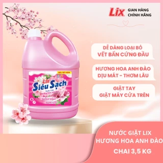 Nước giặt Lix Siêu sạch hương hoa anh đào 3.5kg N2504 làm sạch cực nhanh vết bẩn, tăng gấp đôi sức mạnh giặt tẩy