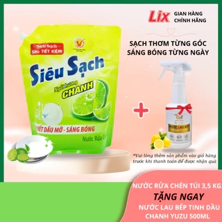 Nước rửa chén LIX 3.5KG siêu sạch hương trà xanh loại túi N8101 làm sạch vết bẩn dầu mỡ không hại da tay