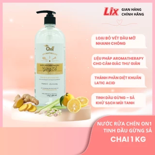 Nước rửa chén On1 tinh dầu hương gừng sả dung tích 1Kg - Sạch bóng vết dầu mỡ - Bảo vệ da tay N5503
