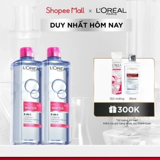 Bộ 2 nước tẩy trang dưỡng ẩm mượt da 3in1 L'Oreal Paris Micellar Water 400ml