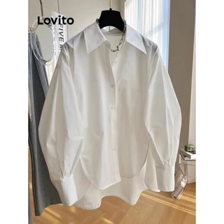 Áo sơ mi kiểu Lovito không đối xứng nút trước màu trơn thanh lịch cho nữ LNE24084 (Nhiều màu)