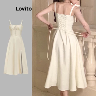 Đầm Lovito cột dây lưng màu trơn thanh lịch cho nữ L74ED185(Nhiều màu)