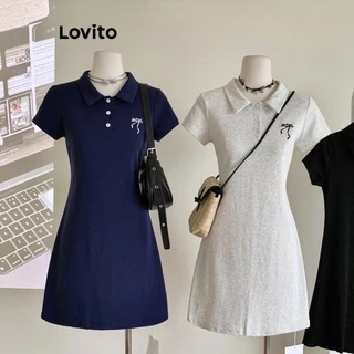 Đầm Lovito phối nơ màu trơn phong cách thường ngày cho nữ LNM68129