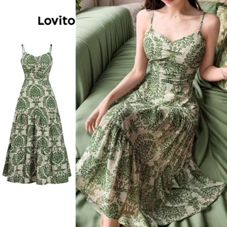 Đầm Lovito vải gân thắt nơ phía sau họa tiết paisley phong cách Boho cho nữ L87ED315