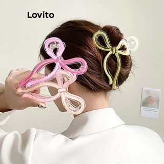 Kẹp tóc Lovito màu trơn nơ ghép nối màu sắc phong cách thường ngày cho nữ LFA30377