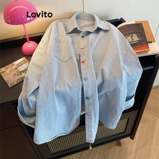 Lovito Áo Sơ Mi Sọc Xanh Trắng Cúc Nhiều Màu Cho Nữ LNL70230