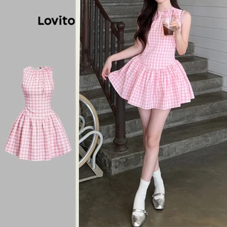 Lovito Đầm trước dây buộc nơ kẻ sọc thường ngày dành cho nữ L177AD881