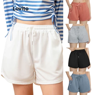 Quần short nữ Lovito L00242 lưng thun thiết kế rút dây thời trang năng động cho nữ nhiều màu sắc tùy chọn