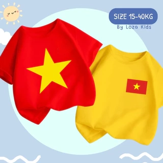 Áo phông áo cờ đỏ sao vàng Việt Nam cho bé trai và bé gái từ 15-40kg thun cotton 4 chiều - Loza Kids AT00VN
