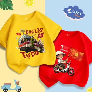Áo phông 'Độc lập tự do' cho bé trai và bé gái cân nặng 15-40kg - Áo cờ đỏ sao vàng trẻ em LOZA AT002VN