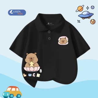 Áo polo bé trai in hình Capy nhiều màu chất cotton 4 chiều  - Áo thun có cổ cho bé Loza Kids PL3097