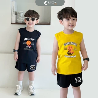 Bộ ba lỗ bé trai bóng rổ size từ 15-40kg - Quần áo bé trai Loza Kids BL346