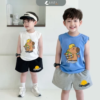 Bộ ba lỗ Capybara size từ 15-40kg - Bộ đồ sát nách cho bé Loza Kids BL347