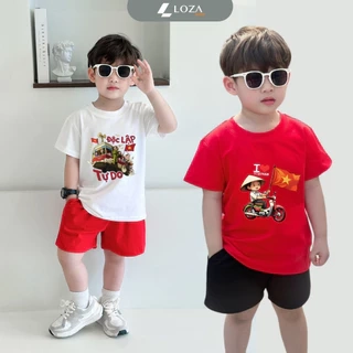 Bộ đồ cho bé trai Cờ đỏ Sao vàng - Độc lập Tự Do, Quần áo trẻ em nam size từ 15-40kg - Loza Kids BD032