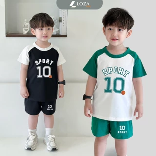Bộ quần áo bé trai mùa hè in số10 SPORT - Bộ cộc tay bé nam cân nặng 15-40kg - Loza Kids BD033