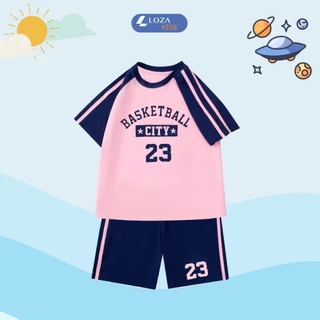 Đồ bộ bé gái, bé trai phối viền in Basketball City 23 - Quần áo cho bé chất liệu thun cotton - Loza Kids BF255