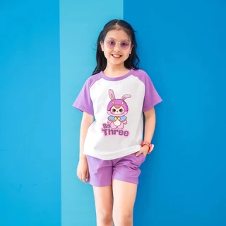 Đồ bộ bé gái in hình Baby Three - Quần áo cộc bé gái mùa hè cân nặng từ 15-40kg- Loza Kids BD030