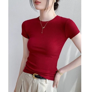 Áo thun nữ dáng ôm body chất vải Thun gân (thun tăm lạnh) co giãn 4 chiều - PH403310