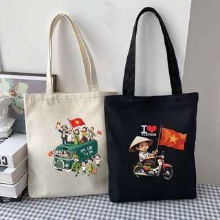 Túi Tote Tôi yêu Việt Nam  - Túi vải canvas có túi phụ và khoá kéo đựng vừa A4 và laptop (33x37cm) - TOTE21