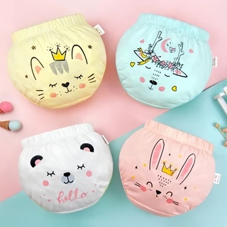 Lucky Big Cat®Bé Trai Bé Gái Mùa Hè Bé Gái Quần Lót Trẻ Em Màu Trơn Quần Lót Cotton Mềm Mại Thoáng Khí Innerwear Quần Lót 0-4Y