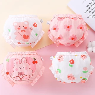 Quần lót cotton nguyên chất LUCKY BIG CAT hình tam giác xinh xắn cho bé gái 0-4 tuổi