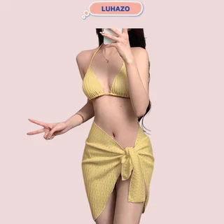 Bikini đi biển LUHAZO sexy sang chảnh set 3 chi tiết áo 2 dây kèm khăn quấn nhiều màu sắc hottrend 2023 8831-PC27