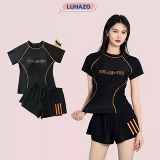 Bikini đi biển nữ LUHAZO du lịch kín đáo đùi 2023 ngắn Tay đi biển Hàn Quốc 2 mảnh  kiểu Quảng Châu Đẹp Co Giãn 6830