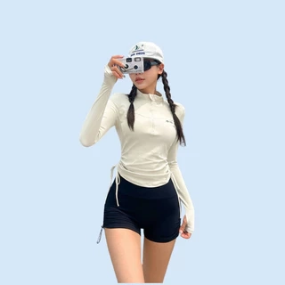 Đồ bơi nữ 2 mảnh áo quần đi biển dáng short đùi tay dài chống nắng kín cổ khoá kéo che nắng 3097 D5T3