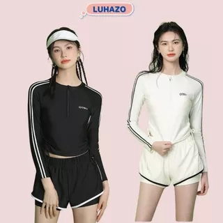 Đồ bơi nữ kín đáo LUHAZO đi biển bộ đồ bơi áo dài tay chống nắng kèm quần đùi phong cách thể thao năng động 2429  D10T1