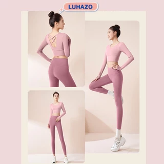 Đồ tập gym nữ LUHAZO erobic yoga vải co giãn thấm hút mồ hôi tốt dài tay basic dễ mặc năng động 1304 T2T2 Pickleball