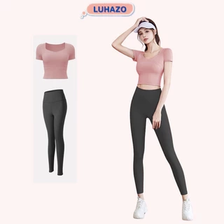 Đồ tập gym nữ LUHAZO set bộ đồ tập yoga quần áo thể thao big size cao cấp co giãn Pickleball tặng thước dây 377 T6T3