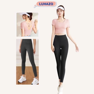 Đồ tập gym nữ LUHAZO set quần áo tập pickleball yoga đi bộ thể dục thể thao đan chéo lưng có mút ngực MD011&MT2