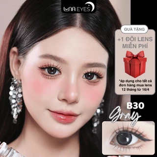 Lens mắt B30 Gray màu xám đen mắt mèo, viền đen bản to, size to - thương hiệu LUNA EYES