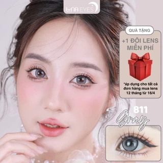 Lens mắt 811 Gray màu xám sáng, viền đen mảnh, size to - thương hiệu LUNA EYES, hsd 12 tháng