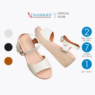 Dép sandal nữ đế xuồng LUNASHOES 62702 cao 5p da bò mềm êm chân khóa cài bảo hành 2 năm