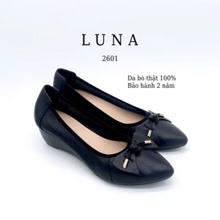 Giày búp bê cao gót nữ 3p LUNASHOES 2601 da bò thật có nơ mũi nhọn lót êm đế chống trơn trượt
