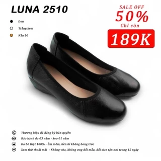 Giày búp bê đế xuồng nữ 3p LUNASHOES 2510 mũi vuông không có nơ da bò mềm êm chân tiếp viên hàng không