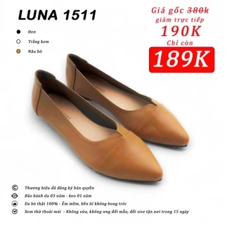 Giày da bò nữ LUNASHOES 1511 mũi nhọn đế bằng bảo hành 3 năm 1 đổi 1 hàng vnxk êm chân dễ đi