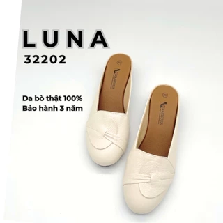 Giày sục nữ 3p LUNASHOES 32202 mũi tròn da bò mềm họa tiết đẹp êm chân chống nước