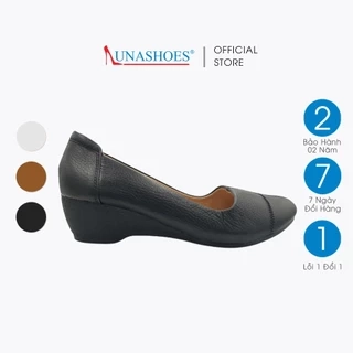 Giày trung niên nữ da bò thật LUNASHOES 2303 đế xuồng cao 5p mũi tròn mềm êm chân